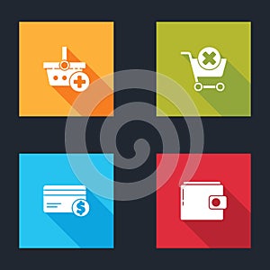 Set Add to Shopping basket, Remove shopping cart, Credit card and dollar and Wallet icon. Vector