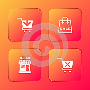 Set Add to Shopping cart, bag with Sale, Market store and Remove shopping icon. Vector