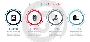 Set Address book, Computer mouse, Hand for search a people and Telephone. Business infographic template. Vector