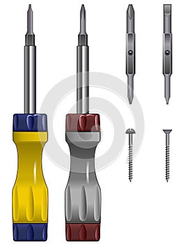 Set of adjustable screwdrivers