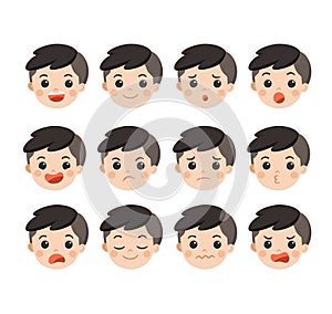 Set of Adorable Boy facial emotions. Boy face with different expressions.