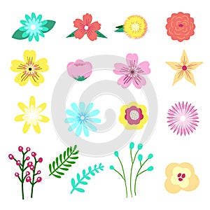 Set of Adorable floral, flower element in modern graphic style - Vector illustration