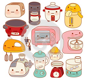 Set of adorable kitchen appliances , cute kettle , lovely oven ,