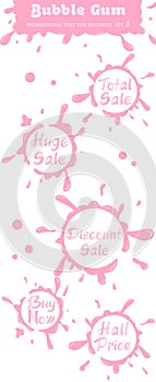 Set of advertising words in bubble gum style for business banner / poster . Collection of design stickers made of chewing gum .