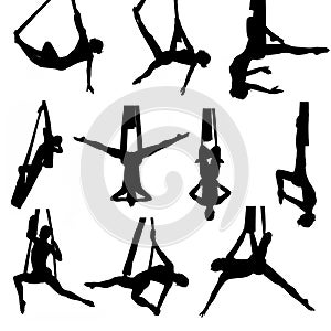 Set of aerial silk silhouettes