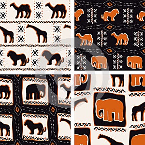 Set of Africa-themed seamless patterns