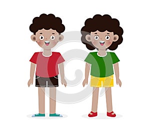 Set of african american children Standing isolated on white backgroun, happy black kids Vector Illustration flat styles