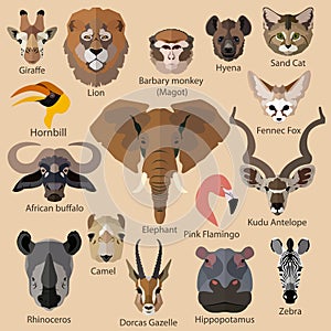 Un conjunto compuesto por los animales caras iconos. un piso 