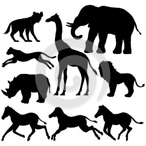 Set of African animals silhouettes