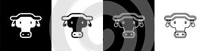 Set African buffalo head icon isolated on black and white background. Mascot, african savanna animal. Wild ox, carabao