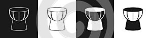 Set African darbuka drum icon isolated on black and white background. Musical instrument. Vector
