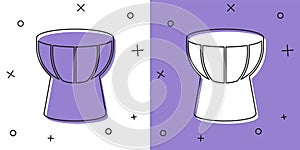 Set African darbuka drum icon isolated on white and purple background. Musical instrument. Vector