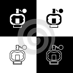 Set Aftershave icon isolated on black and white background. Cologne spray icon. Male perfume bottle. Vector