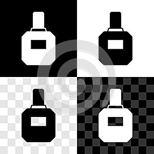 Set Aftershave icon isolated on black and white, transparent background. Cologne spray icon. Male perfume bottle. Vector