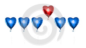 Set of Air Balloons. Bunch of color heart shaped foil balloons isolated on white background. Love. Holiday celebration.