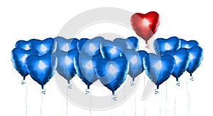 Set of Air Balloons. Bunch of color heart shaped foil balloons isolated on white background. Love. Holiday celebration.