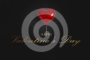 Set of Air Balloons. Bunch of red color heart shaped foil balloons isolated on black background. Love. Holiday celebration.