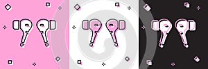 Set Air headphones icon icon isolated on pink and white, black background. Holder wireless in case earphones garniture