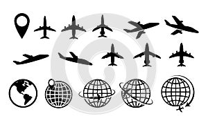Set of air plane route or air plane line path with dash line, eps 10 vector