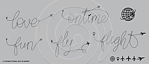 Set of air plane route or air plane line path with dash line, eps 10 vector