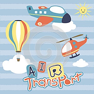 Set of air transportations cartoon