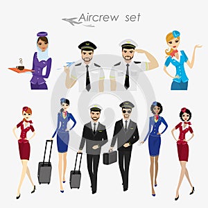 Set Of Aircraft Crew ,stewards and pilots in working form Isolat