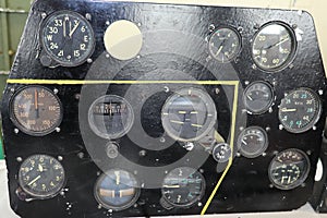 Set of aircraft instruments Vintage background airspeed indicators Mach number indicator and accelerometer photo
