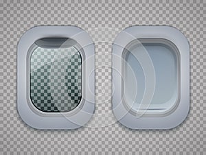 Set of Aircraft windows. Plane portholes isolated on transparent background. Vector.