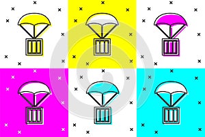Set Airdrop box icon isolated on color background. Vector
