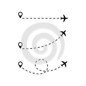 Set of airplane flight routes line path - isolated vector illustration