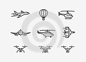 Set of airplane icon. Transport symbol in linear style. Vector illustration