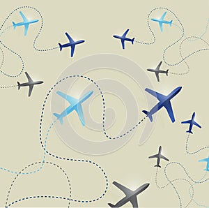 Set of airplane routes illustration