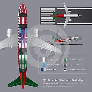 Set of Airplane with Seat Map Isolated