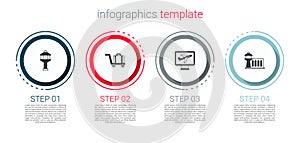 Set Airport control tower, Trolley baggage, Plane and . Business infographic template. Vector