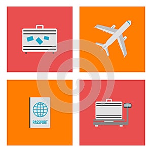 Set of airport flat icons, signs and symbol. Vector Illustration