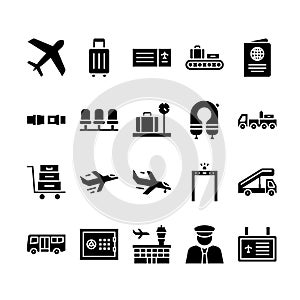 Set of Airport Icons Glyph Style