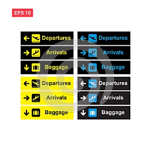 Set of airport sign vector design isolated