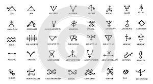A set of alchemical symbols isolated on white. Hand drawn elements for design. Mystical, esoteric, occult theme. photo