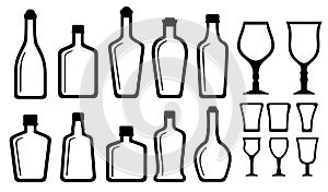 Set alcohol bottle and glass