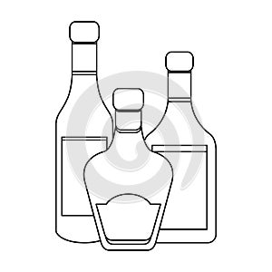 Set of alcohol drink bottles in black and white