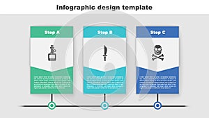 Set Alcohol drink Rum, Pirate sword and Skull on crossbones. Business infographic template. Vector