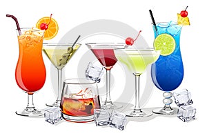 Set of alcohol and fruit cocktails and drinks illustration