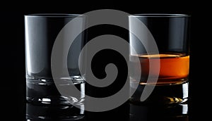 Set of alcoholic beverages. Scotch whiskey in elegant glass on black background