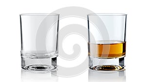 Set of alcoholic beverages. Scotch whiskey in elegant glass on white background