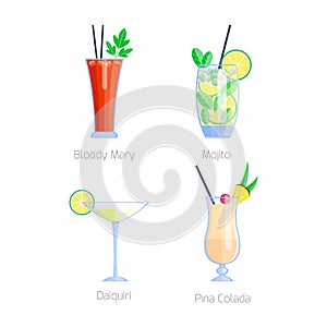 Set of alcoholic cocktails isolated fruit cold drinks tropical cosmopolitan freshness collection and party alcohol sweet