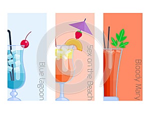 Set of alcoholic cocktails isolated fruit cold drinks tropical cosmopolitan freshness collection and party alcohol sweet