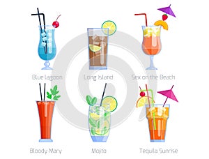 Set of alcoholic cocktails isolated fruit cold drinks tropical cosmopolitan freshness collection and party alcohol sweet