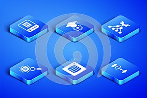 Set Algorithm, Artificial intelligence AI, Server, Data, Processor CPU, Graduation cap and Neural network icon. Vector