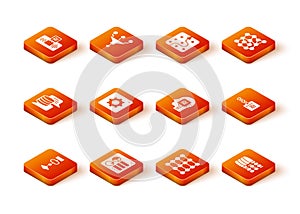 Set Algorithm, Computer api interface, Server, Data, Neural network, Humanoid robot, Binary code and icon. Vector