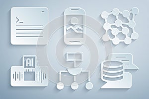 Set Algorithm, Neural network, Artificial intelligence AI, Server, Data, Mobile phone and Web developer programming code